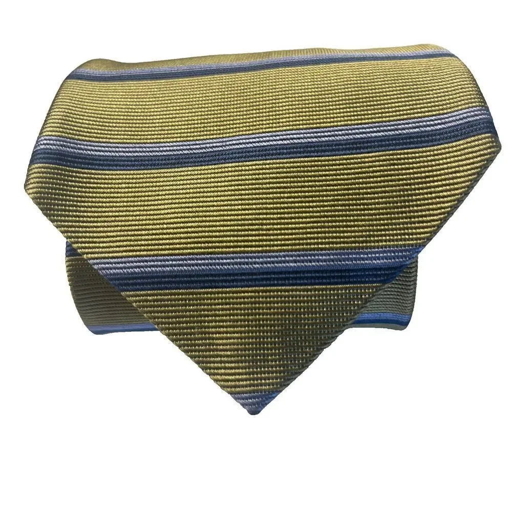 BROOKS BROTHERS Made in USA Silk Golden Navy Blue Striped‎ Repp Tie